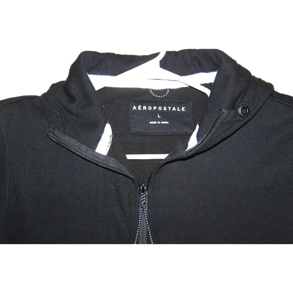 Aeropostale A87 Men's Black Fleece Hoodie Jacket Full Zip Pockets Logo Sz Large - Picture 4 of 8
